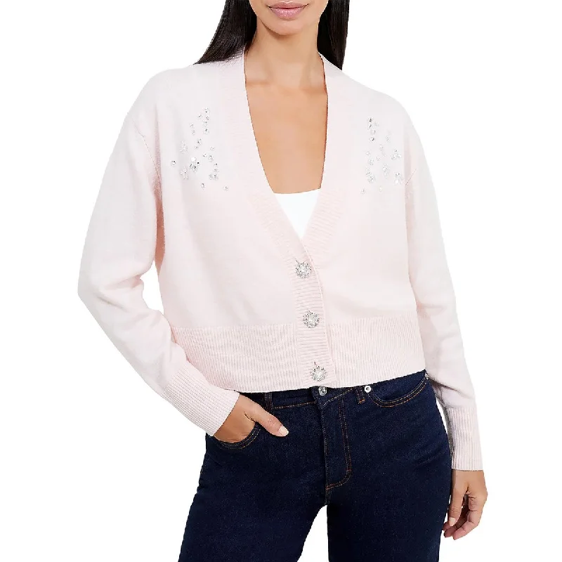 Light Dressing French Connection Womens Vhari Rhinestone Button Front Cardigan Sweater