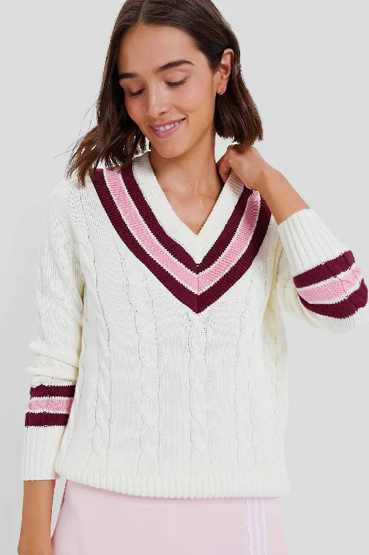Warm Atmosphere Marshmallow Cable V-Neck Sweater