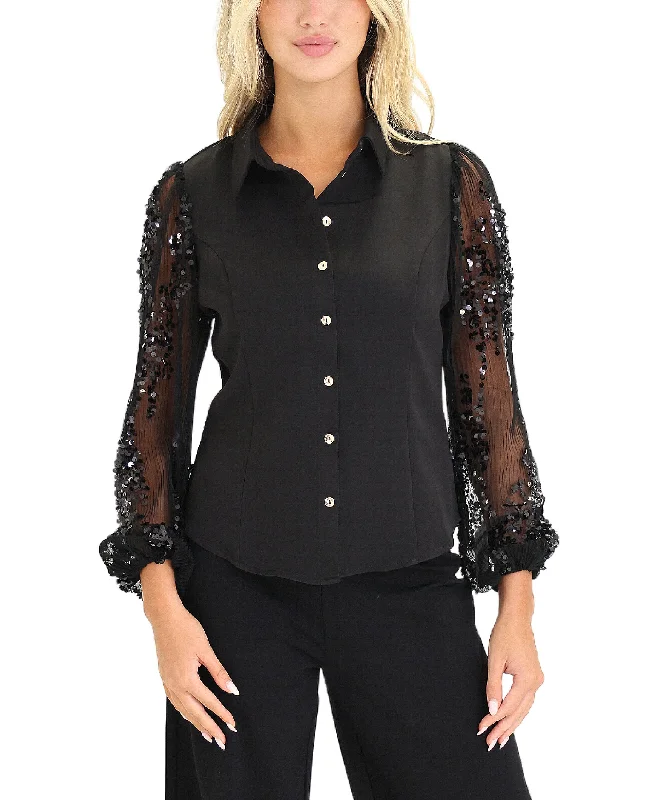 Cozy Essentials Wear Blouse w/ Sequin Sleeves