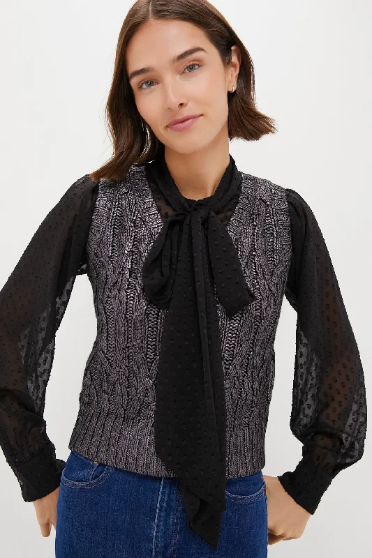 Stylish Ease Black Foil Cable Ellington Sweater Blouse