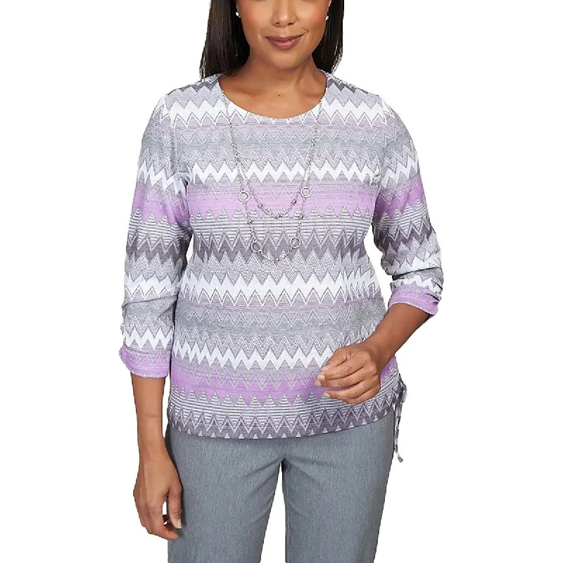 Cool Breeze At Night Alfred Dunner Womens Petites Knit Printed Pullover Sweater