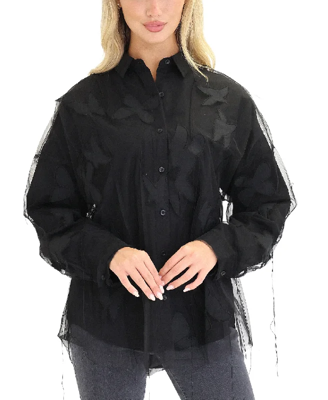 Chic Comfort Blouse w/ Tulle Overlay