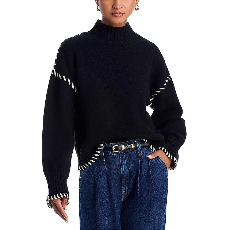 Elegant And Simple En Saison Womens Knit Contrast Trim Mock Turtleneck Sweater
