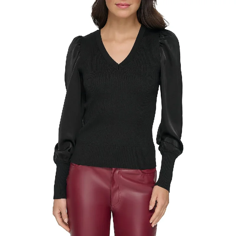 Modern Chic DKNY Womens Ribbed Lightweight V-Neck Sweater