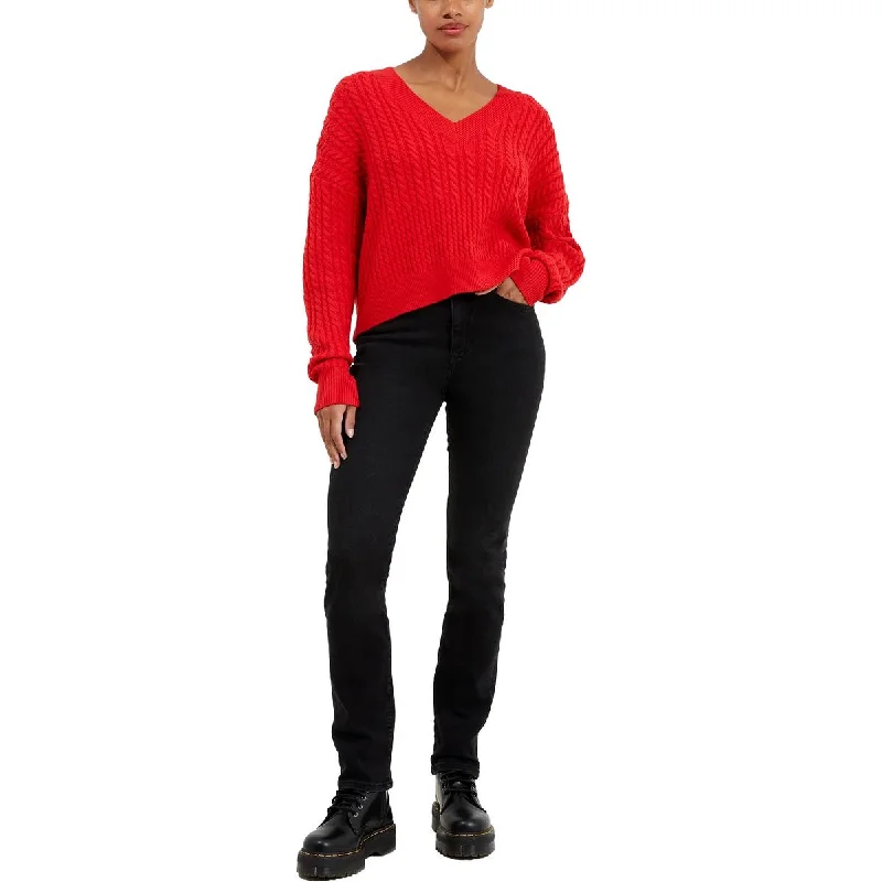 Advanced Customization French Connection Womens Cable Knit V-Neck Pullover Sweater