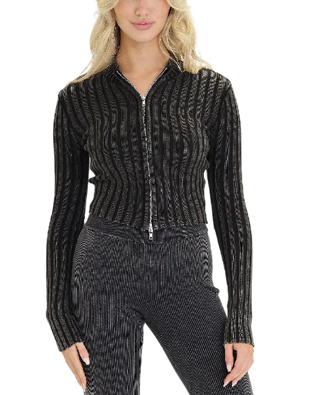 Classic Style Ribbed Zip Front Sweater