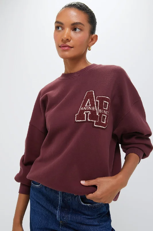 Carefree Dark Burgundy Miles Oversized Letterman Sweatshirt