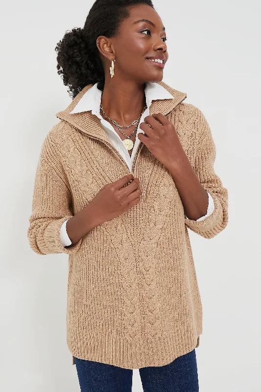 Thin Design Camel Quarter Zip Estella Sweater