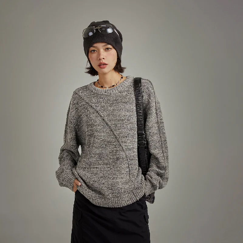 Relaxed Tops Diagonal Boxy Knit Sweater