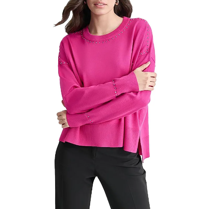 Comfortable And Cold-proof DKNY Womens Knit Studded Pullover Sweater
