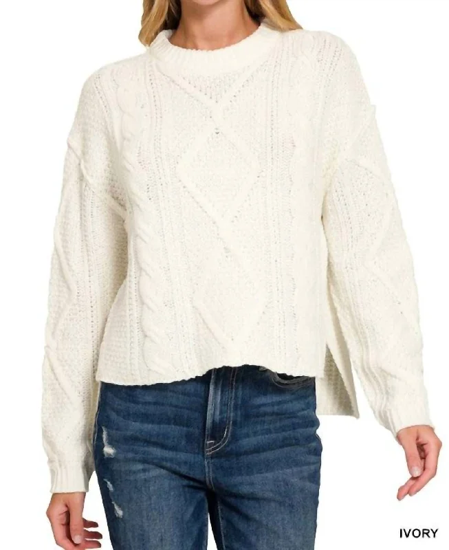 Cozy Lounge Wear Heather Cable Knit Sweater In Ivory