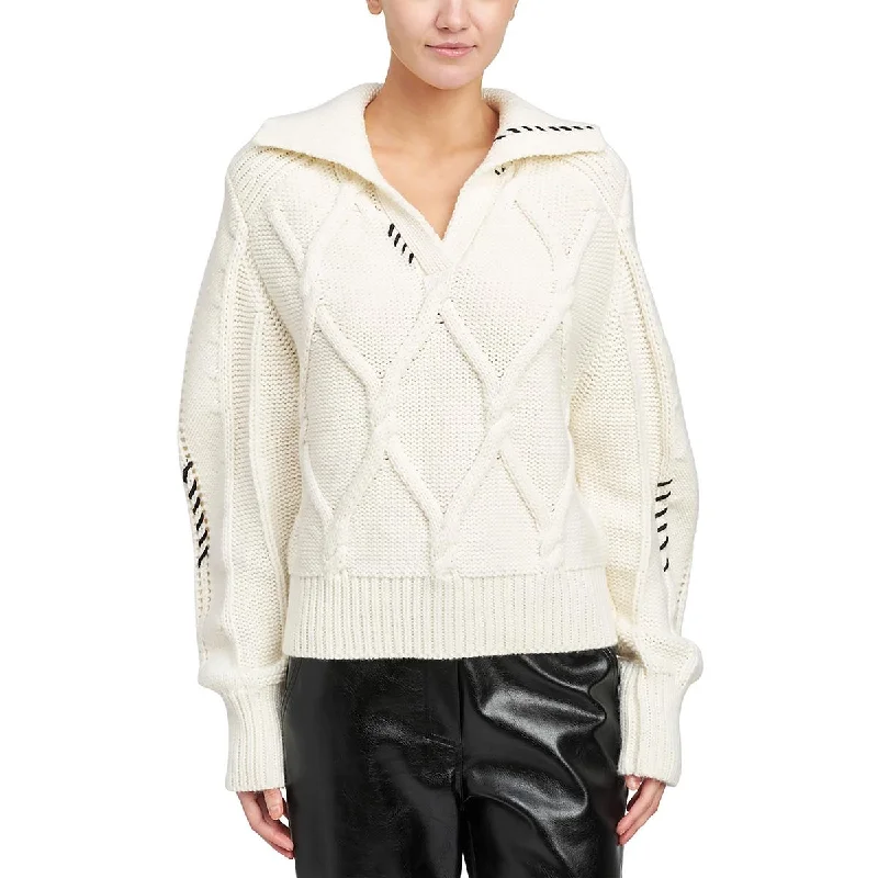 French Style En Saison Womens Ribbed Collared Pullover Sweater