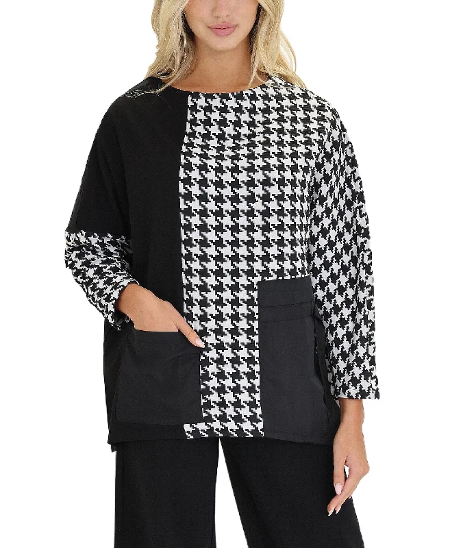 Warm Winter Series Houndstooth Colorblock Top