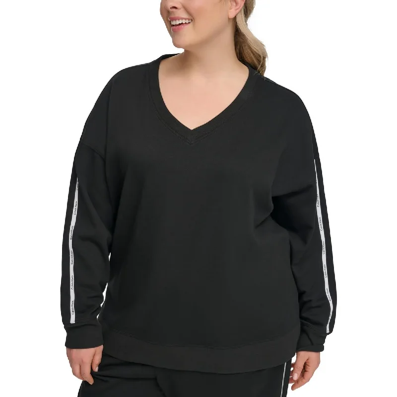 Classic And Versatile Calvin Klein Performance Womens Plus Cotton Logo Tape V-Neck Sweater