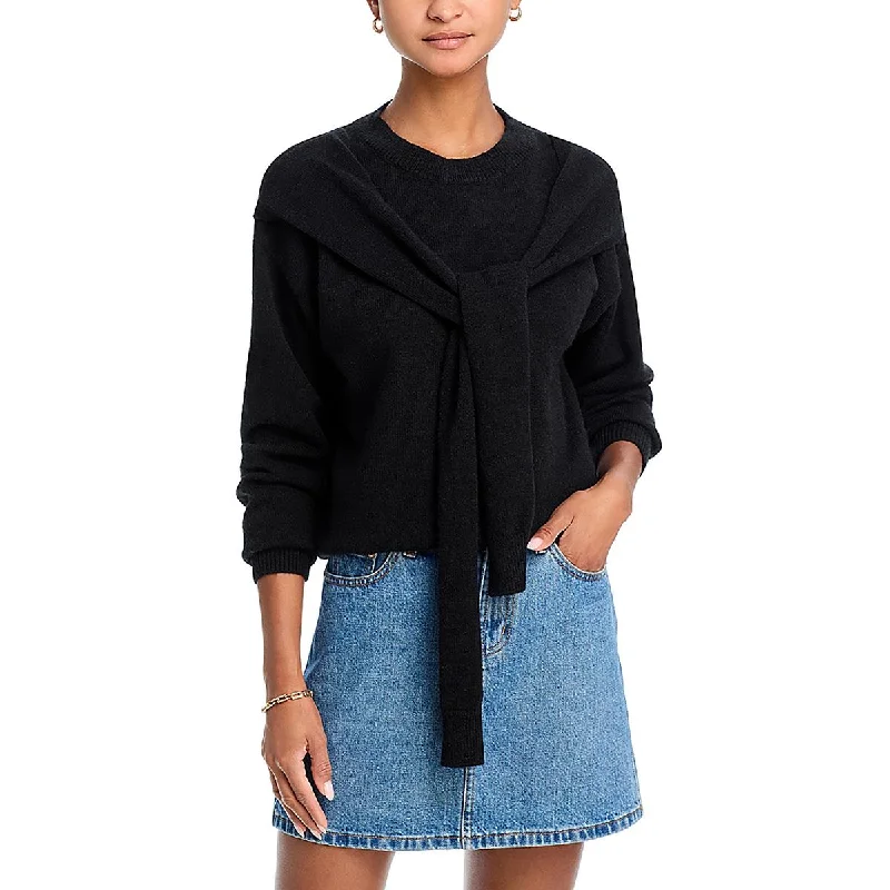 Unique Design Line & Dot Womens Knit Layered Crewneck Sweater
