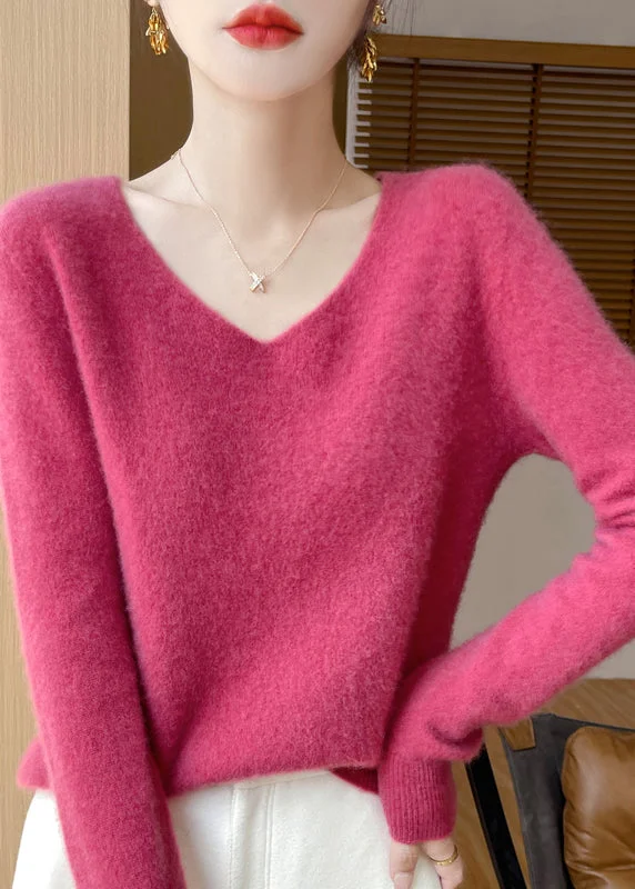 Urban Style French Rose V Neck Cozy Woolen Versatile Sweater Winter