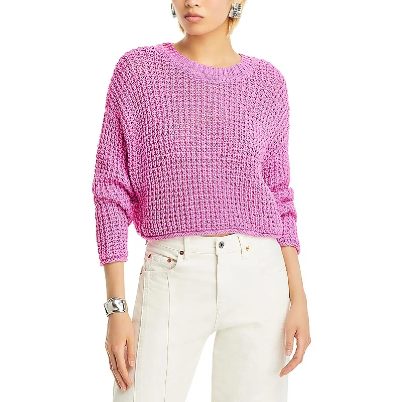 Sports And Leisure Aqua Womens Waffle Knit Crewneck Crop Sweater