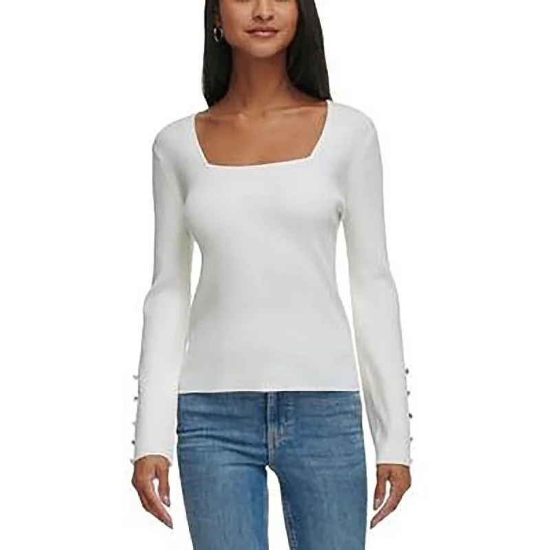 Fashion Innovation Calvin Klein Womens Square Neck Button Trim Pullover Sweater