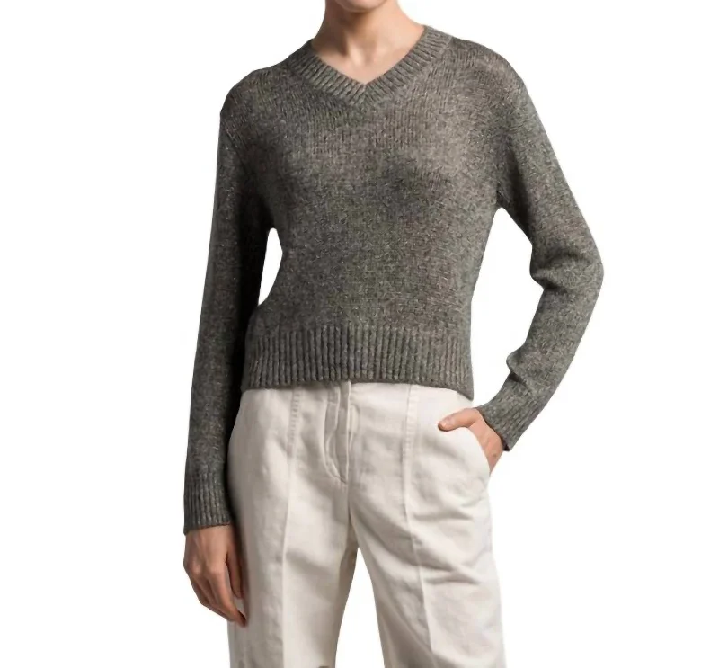 Elegant Temperament Lurex Sweater Top In Grey/brown(Silver)