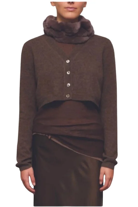 Elegant Outline Cropped Silk Back Cardigan In Suede