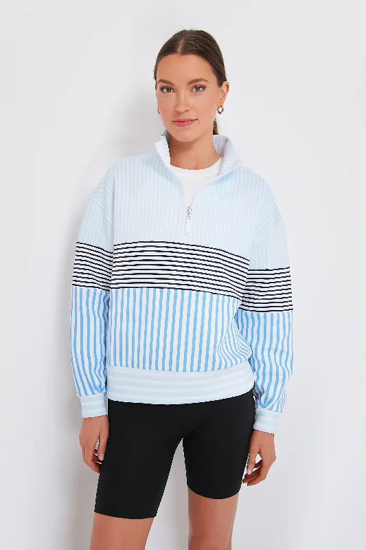 Cozy Outerwear Multi Blue Varsity Quarter Zip