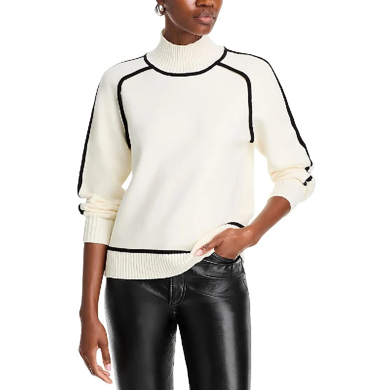 Street Charm T Tahari Womens Knit Contrast Trim Mock Turtleneck Sweater