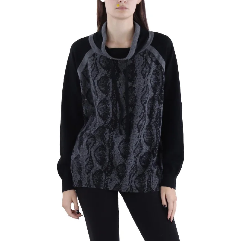 Classic Choice Elliott Lauren Womens Snake Print Pullover Funnel-Neck Sweater