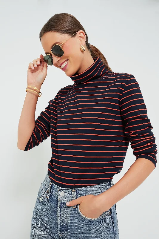 Classic Style The Navy and Poppy Striped Turtleneck