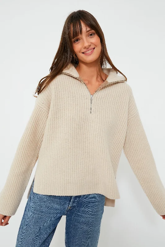 Romantic And Fresh Buttermilk Felix Zip Merino Sweater