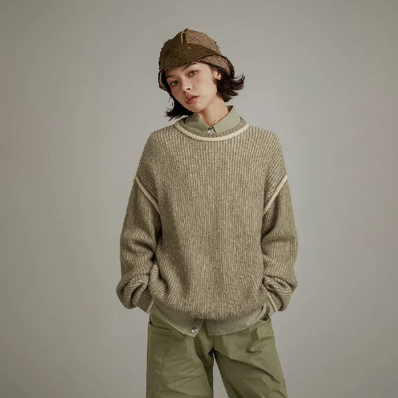 Hooded design Line Color Combination Loose Knit Sweater