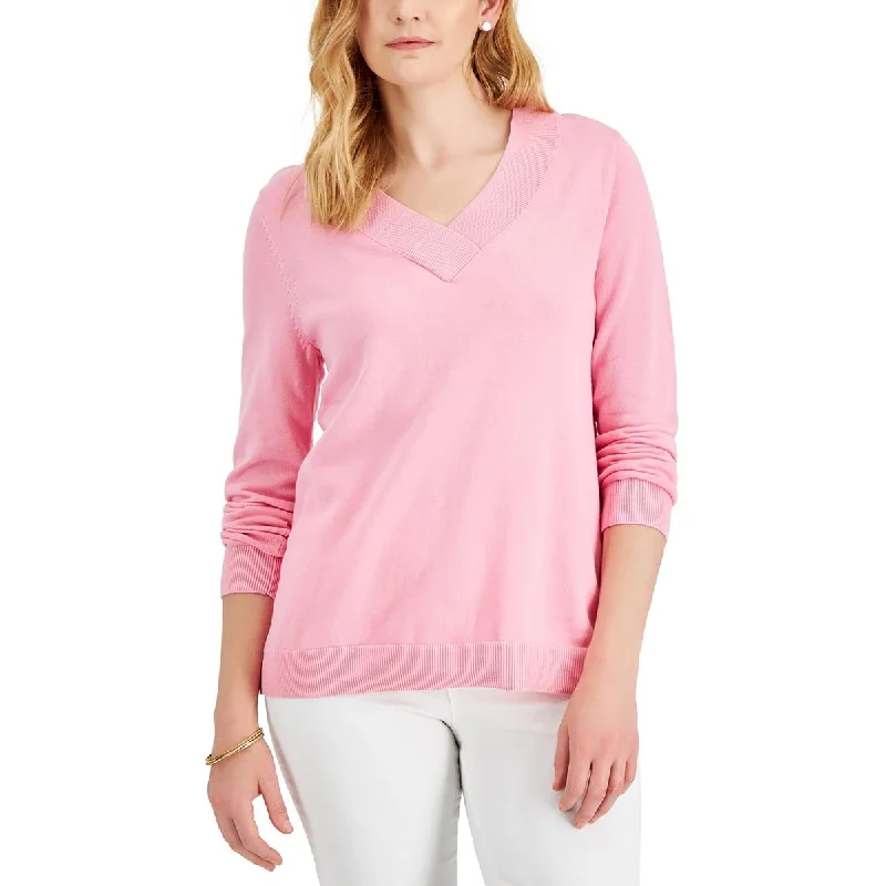 Classic Items Karen Scott Womens Ribbed Trim Pullover V-Neck Sweater