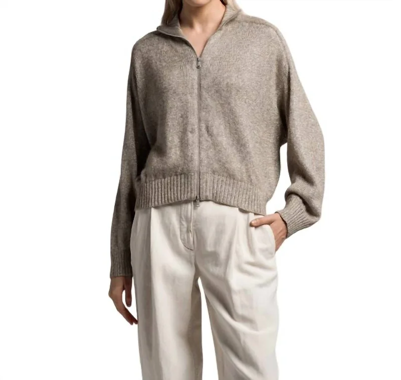Classic And Versatile Lurex Wool Cardigan In Grey/brown(Silver)