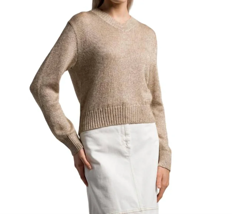 Free And Comfortable Lurex Sweater Top In Beige/brown(Gold)