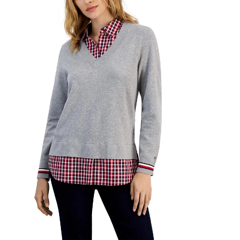 Breathable Design Tommy Hilfiger Womens   Plaid Knit Pullover Sweater
