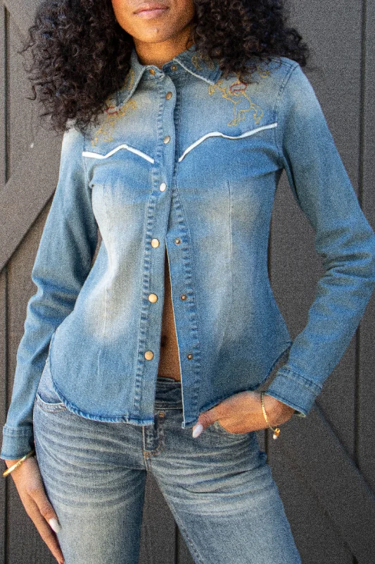 Cozy Shirts Western Embroidered Denim Jacket