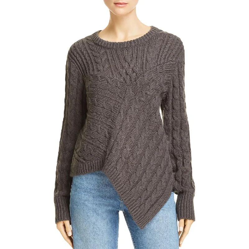 Lazy Style Aqua Women's Asymmetric Cable Knit Long Sleeve Pullover Sweater