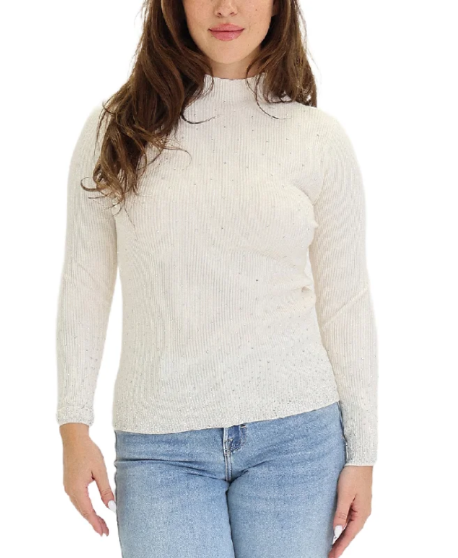 Design Must-have Knit Ribbed Sweater w/ Crystals