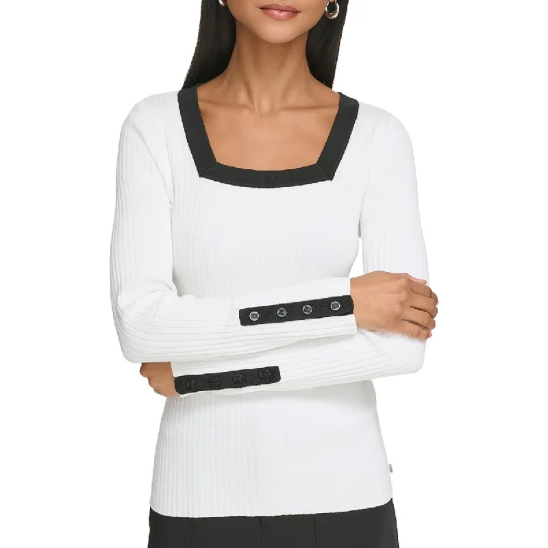 Free Design Karl Lagerfeld Paris Womens Square Neck Long Sleeve Pullover Sweater