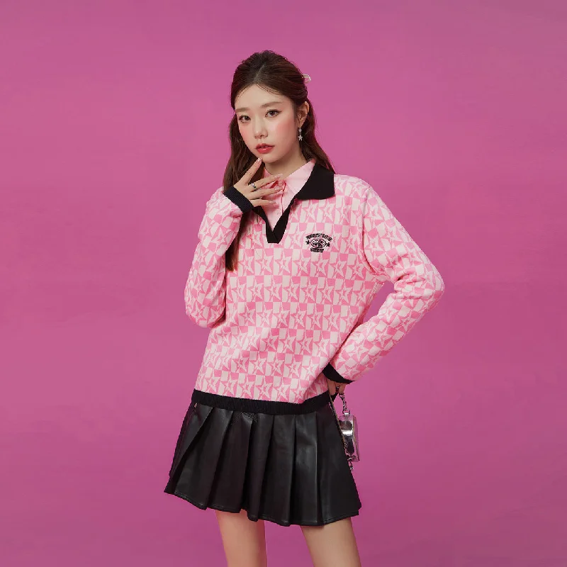 Fashion Pioneer Open Collar Star Knit Sweater