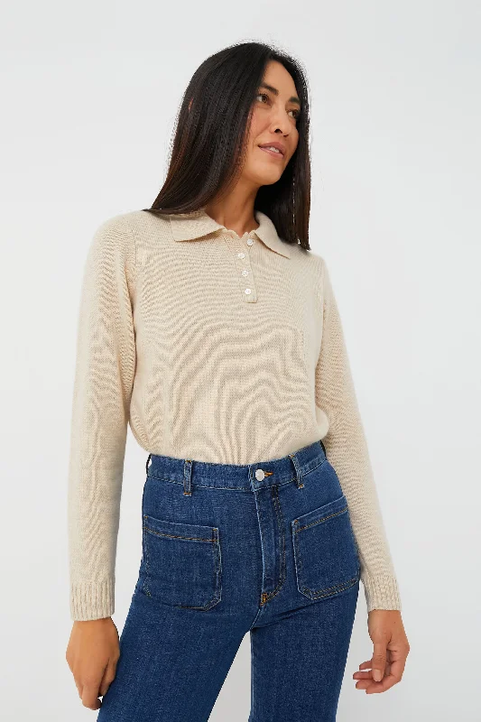 Elegant Design Oatmeal Cashmere Alice Polo Sweater