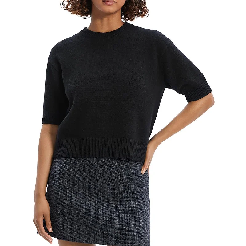 Fashionable And Versatile Theory Womens Cashmere Ribbed Trim Crop Sweater