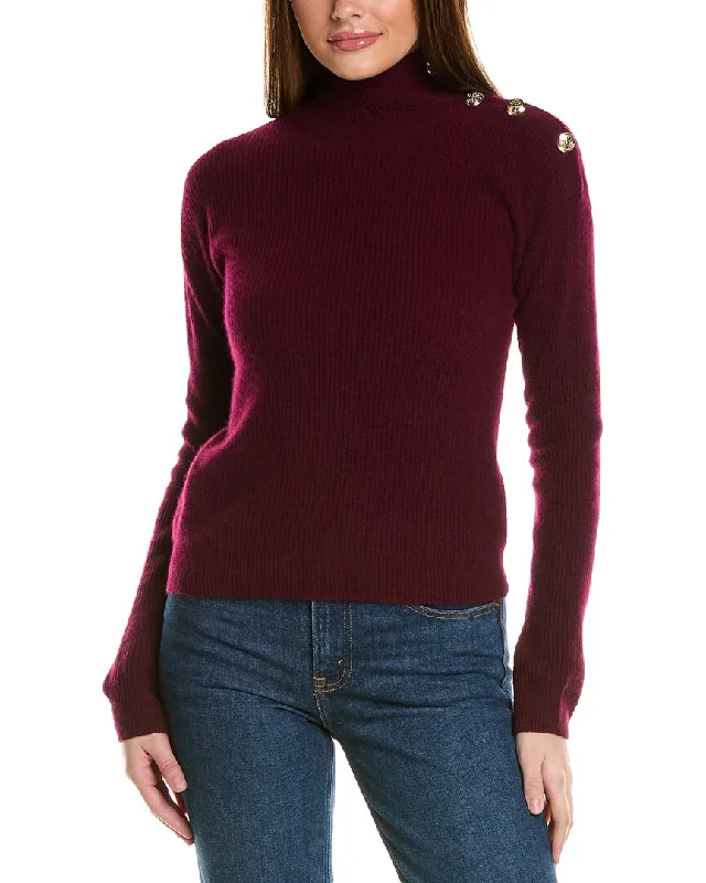 British Style Bruno Magli Rib Button Shoulder Mock Nek Cashmere Sweater