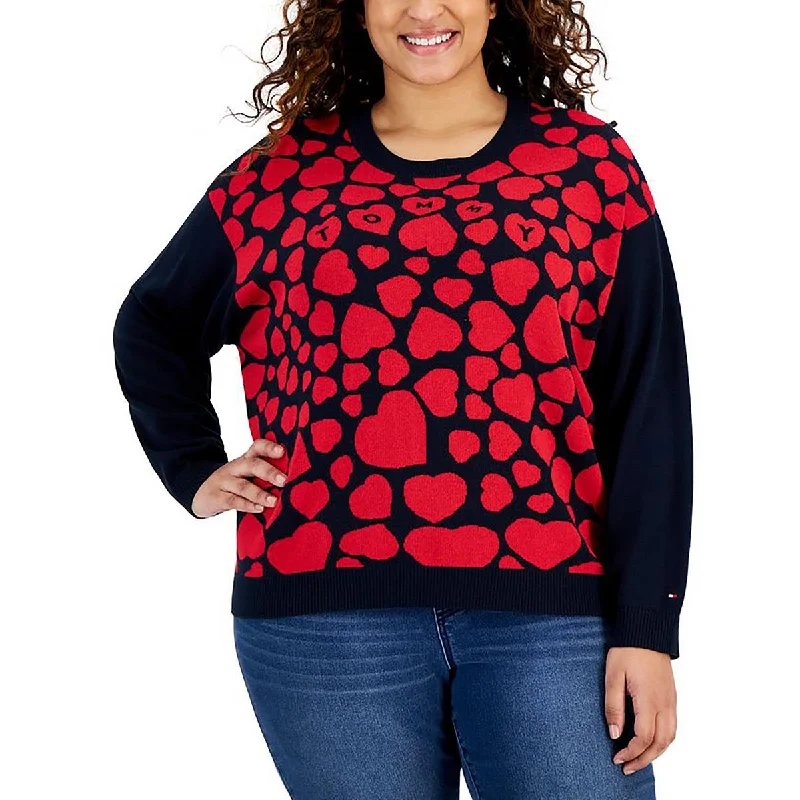 Effortless Elegance Tommy Hilfiger Womens Plus Printed Long Sleeve Crewneck Sweater