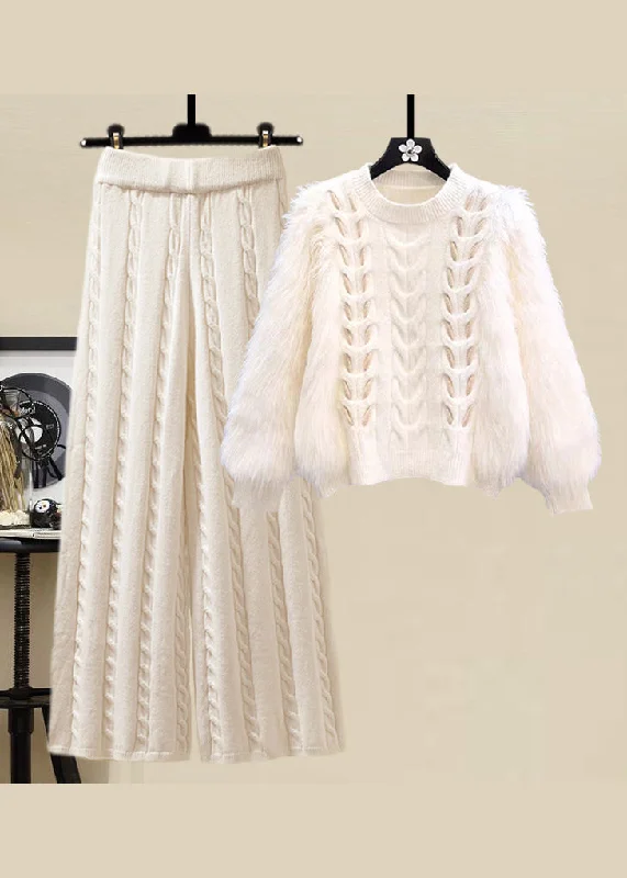 Age-reducing Style Style Apricot O Neck Sweaters And Skirts Knit Two Pieces Set Fall