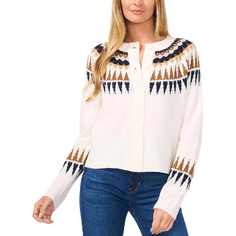 End Of The Year CeCe Womens Knit Ribbed Trim Cardigan Sweater