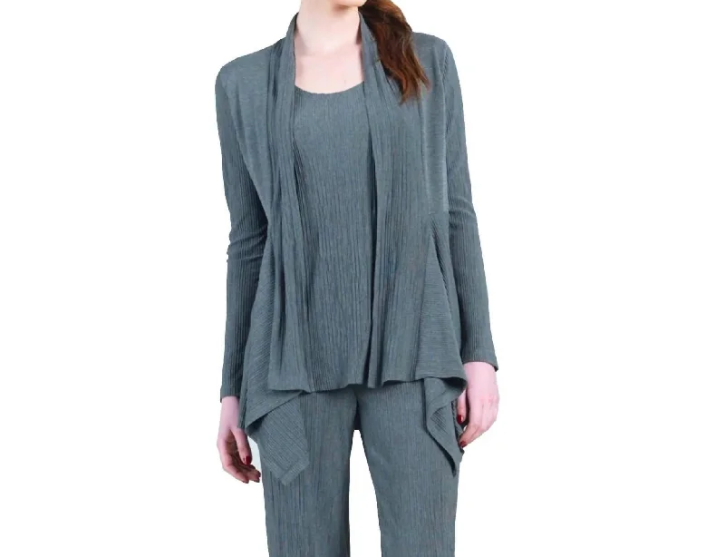 Design And Tailoring Knit Pleated Cardigan Twinset In Charcoal