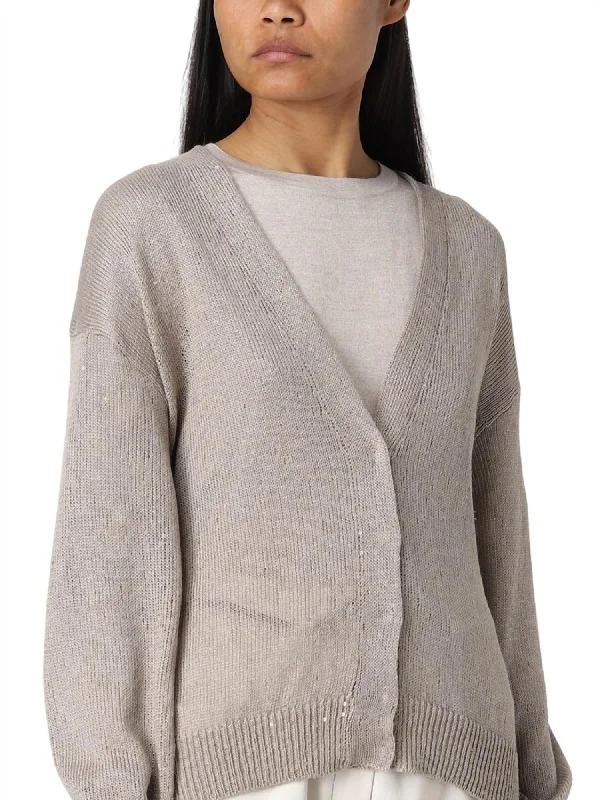 Fashion Touch Linen Cardigan In Beige