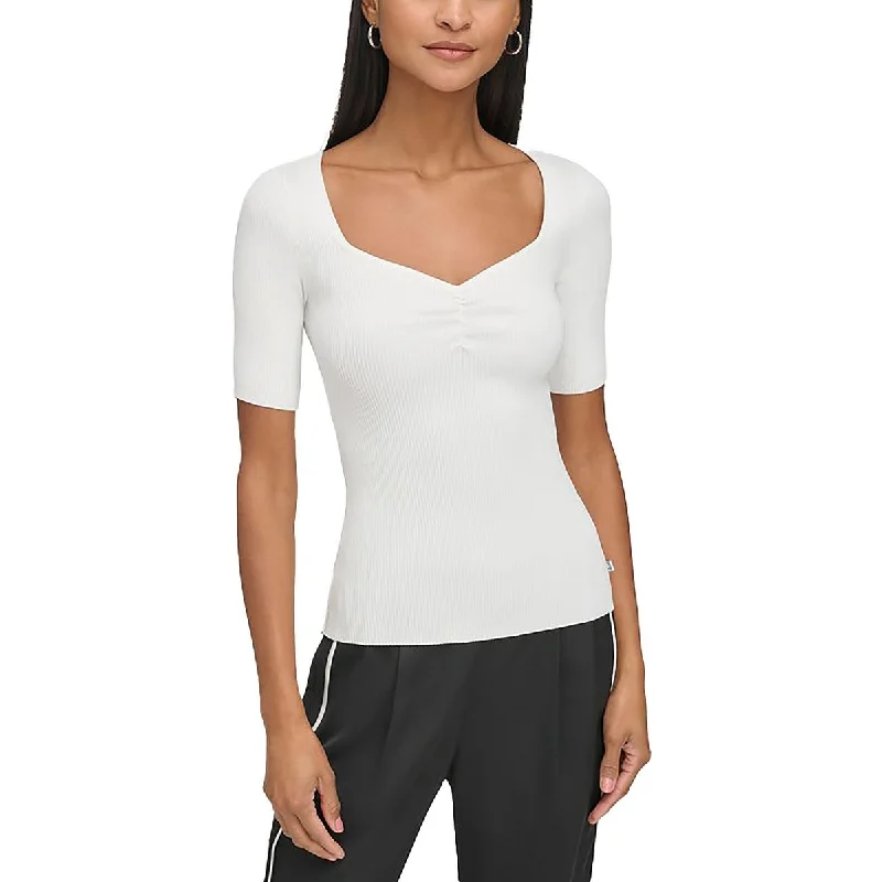 Soft Layers Karl Lagerfeld Paris Womens Sweetheart Neck Fitted Pullover Sweater