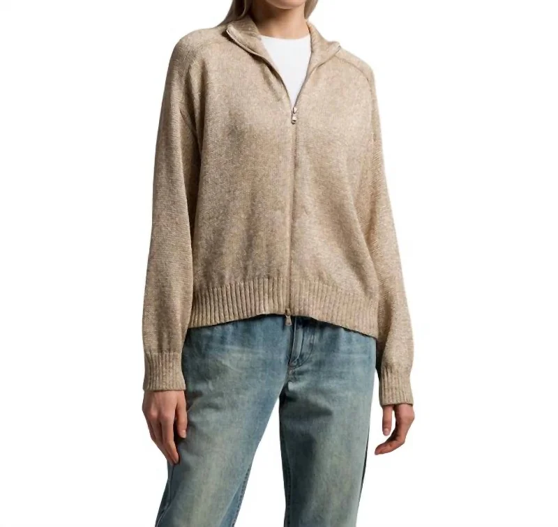 American Style Lurex Wool Cardigan In Beige/brown(Gold)