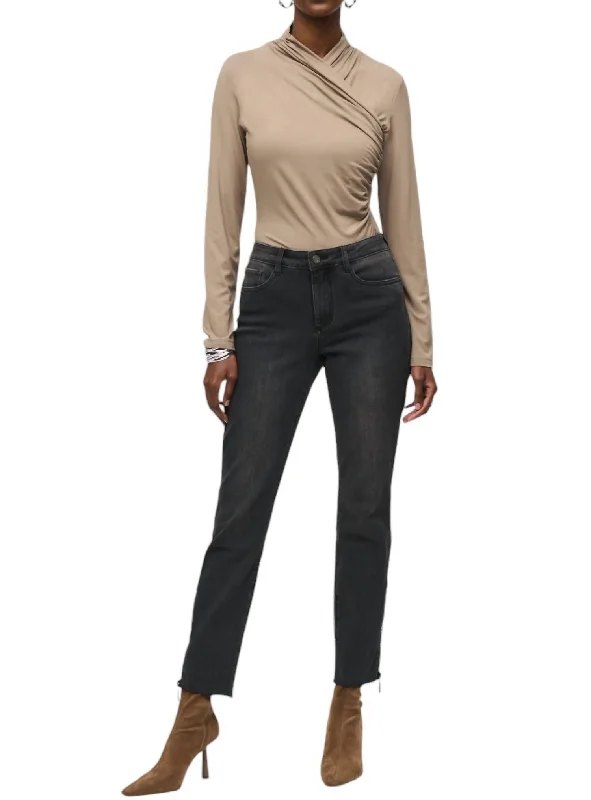 Personal Design Rhinestones And Mesh Detail Jean In Charcoal Grey